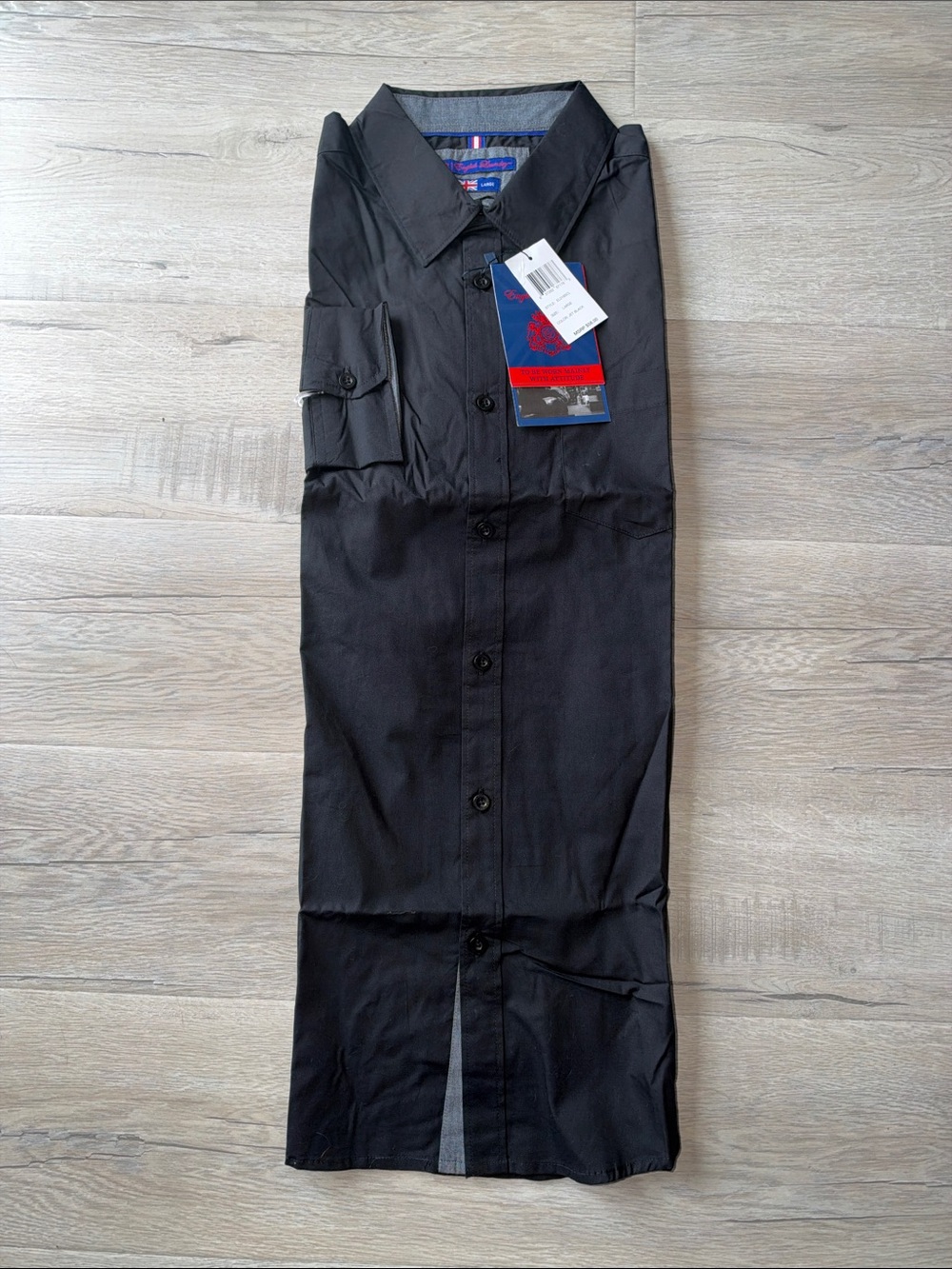 English Laundry Men's Solid Black Button-Up Dress Shirt